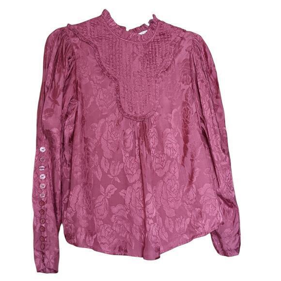 byTiMo Victorian Edwardian Style Blouse Top Size Small Rose Pink Jacquard Damask - Picture 1 of 14